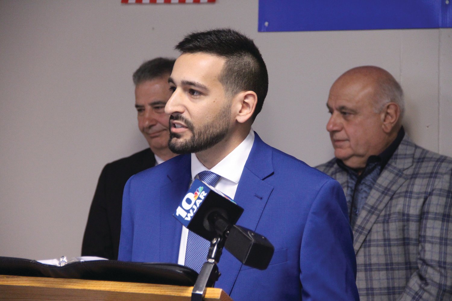 HAT IN THE RING: Joe Polisena Jr. announced his candidacy for Johnston mayor at a campaign kick-off event Monday night.